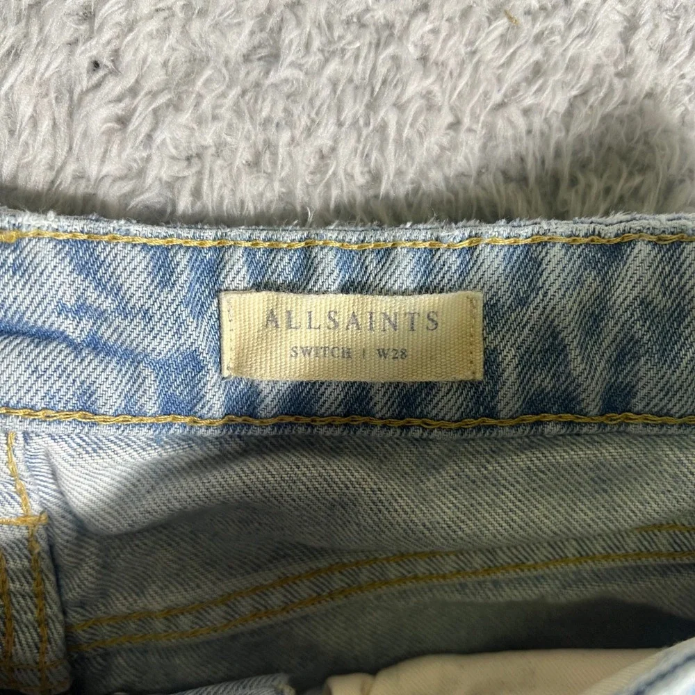 AllSaints Switch Distressed Denim Shorts Light Wash Blue W28 Button Fly Cuffed